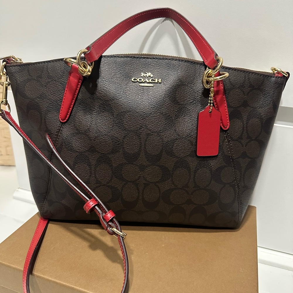 Coach Kelsey Signature Brown and Red Handbag